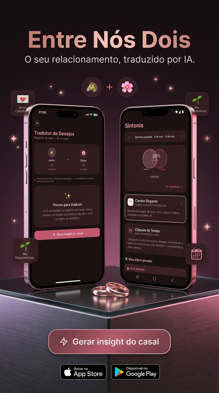 Entre Nós Dois — duas telas do app mostrando o Tradutor de Desejos e a Sintonia do casal